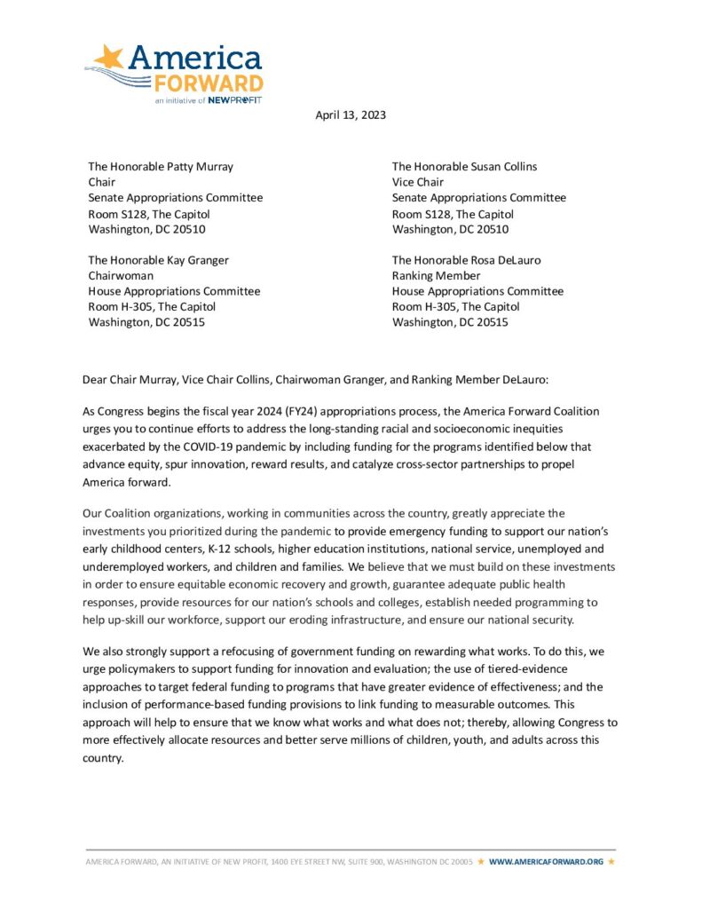 America Forward Coalition FY 24 Appropriations Letter